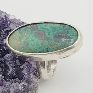 CHRYSOCOLLA OVAL SHAPE RING HANDMADE IN STERLING SILVER METAL  SZ 7